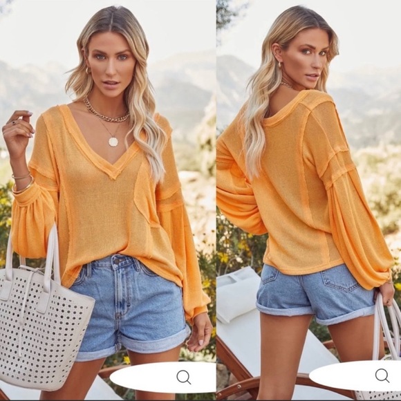 Vici Tops - VICI Capitol Reef V-Neck Knit Pocket Top Yellow Sweater Top Small